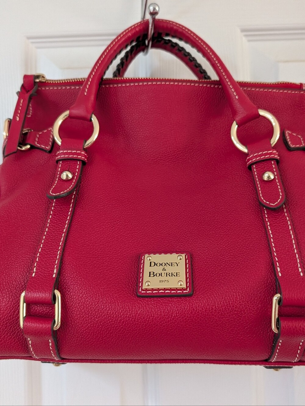 Dooney & Bourke Bright Red Pebbled Leather Satchel with Gold Hardware